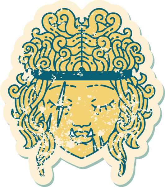 Retro Dövme Tarzı Ork Barbar karakter yüzü Bir insan tarafından çizilmiş