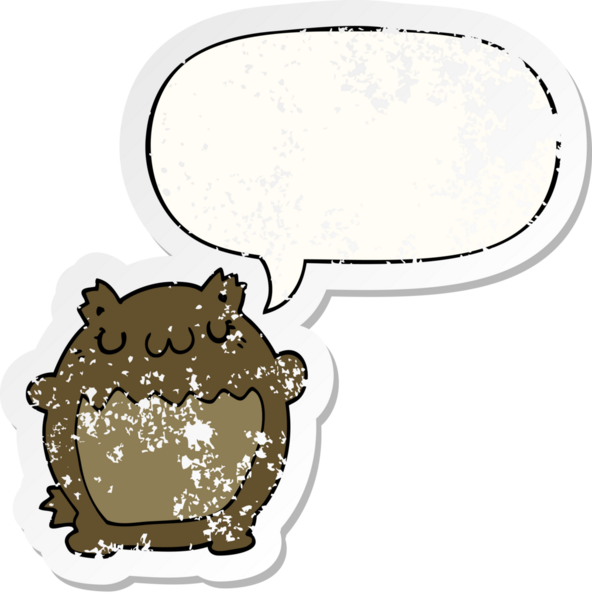 Konuşma baloncuğu olan çizgi film ayısı bir insan tarafından çizilmiş sıkıntılı eski bir çıkartma