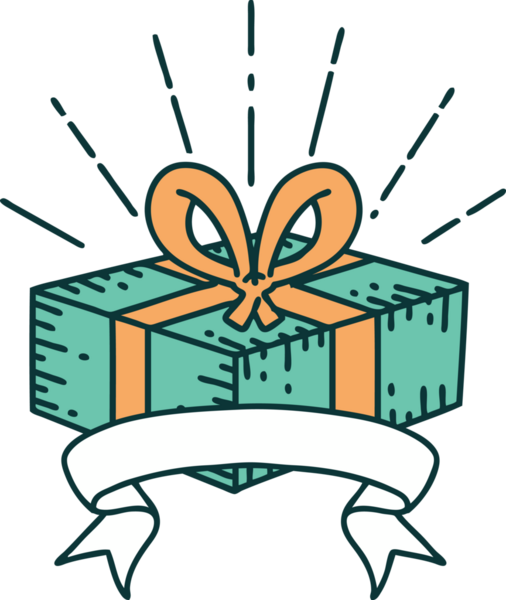 Bir insan tarafından çizilmiş dövme stili Noel hediyeli parşömen.