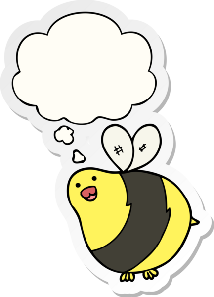 Düşünce baloncuklu çizgi film arısı insan tarafından çizilmiş bir çıkartma.