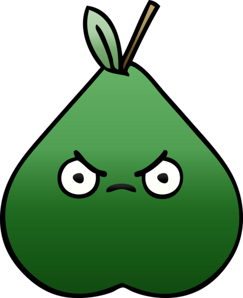 Bir insan tarafından çizilmiş kızgın bir armutun gölgeli çizgi filmi.