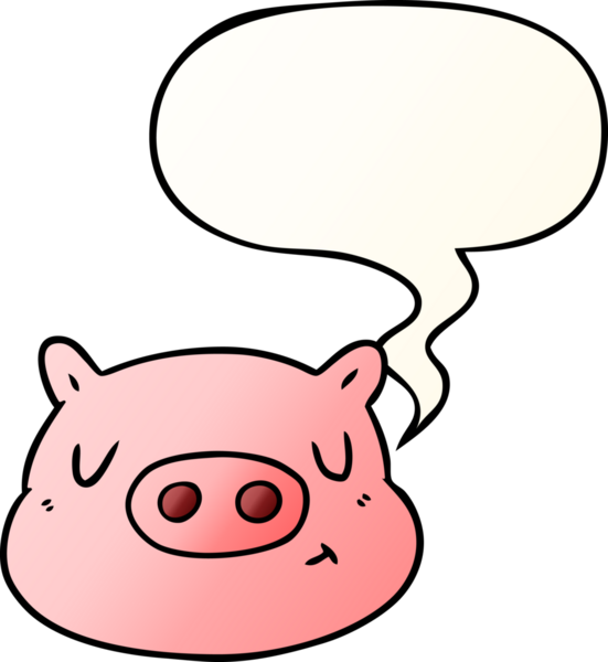 Bir insan tarafından çizilmiş yumuşak eğimli konuşma baloncuklu domuz suratlı çizgi film.