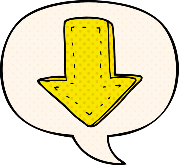 Bir insan tarafından çizilmiş çizgi roman tarzında konuşma balonlu bir ok gösteren çizgi film.