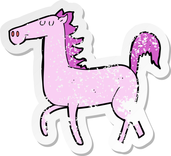 Bir insan tarafından çizilmiş çizgi film atının gerilimli çıkartması.