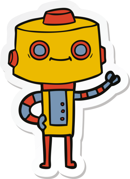 Bir insan tarafından çizilmiş robot karikatür çıkartması.