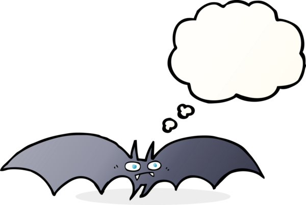 Bir insan tarafından çizilmiş düşünce balonlu vampir yarasa çizgi filmi.