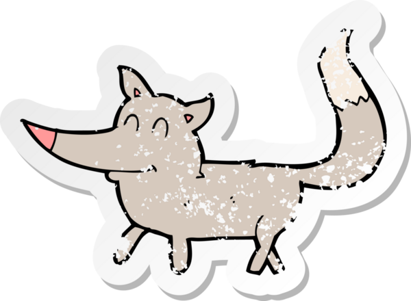 Bir insan tarafından çizilmiş küçük bir kurdun gerilmiş çıkartması.