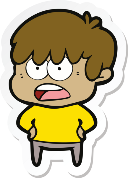 Bir insan tarafından çizilmiş endişeli bir çizgi film çocuğunun çıkartması.