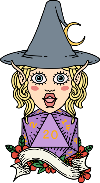 Retro Dövme Biçimli elf karakteri Bir insan tarafından çizilmiş doğal yirmi zar atışıyla