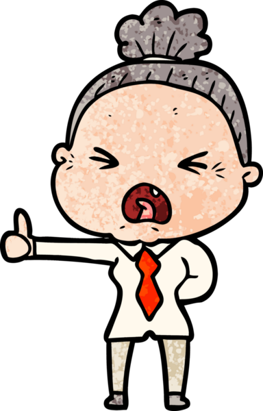 Bir insan tarafından çizilmiş kızgın yaşlı kadın çizgi filmi.