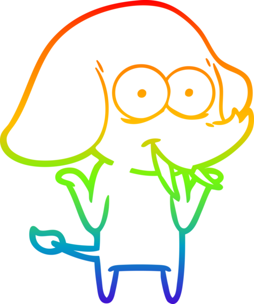 Gökkuşağı gradyanı çizimi bir insan tarafından çizilmiş mutlu bir filin çizimi