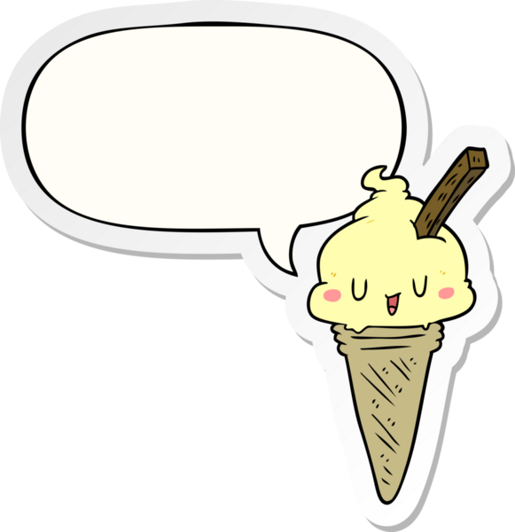 Bir insan tarafından çizilmiş konuşma kabarcığı çıkartmalı tatlı çizgi film dondurması.