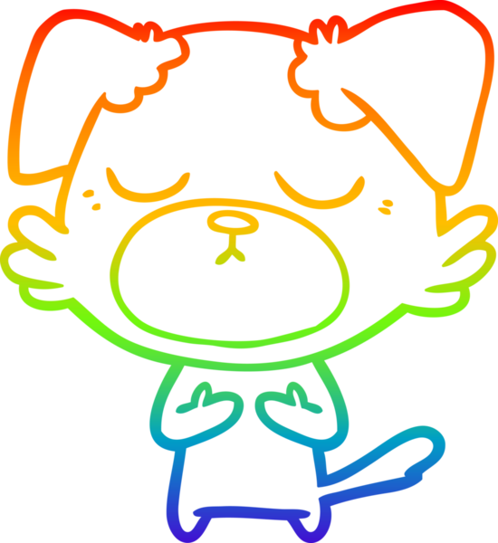 Gökkuşağı gradyan çizimi. Bir insan tarafından çizilmiş şirin bir köpek çizimi.