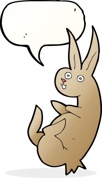 Bir insan tarafından çizilmiş konuşma balonlu çizgi film tavşanı.