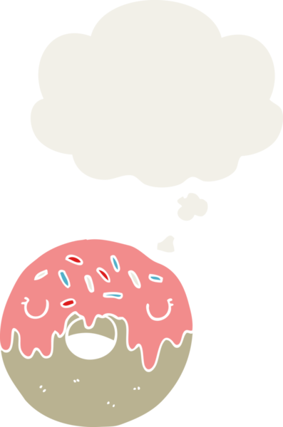 Düşünce baloncuğu olan çizgi film çörekleri insan tarafından çizilmiş.