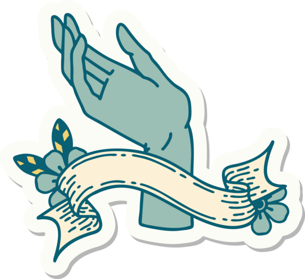 Bir insan tarafından çizilmiş el pankartıyla dövme stili çıkartması