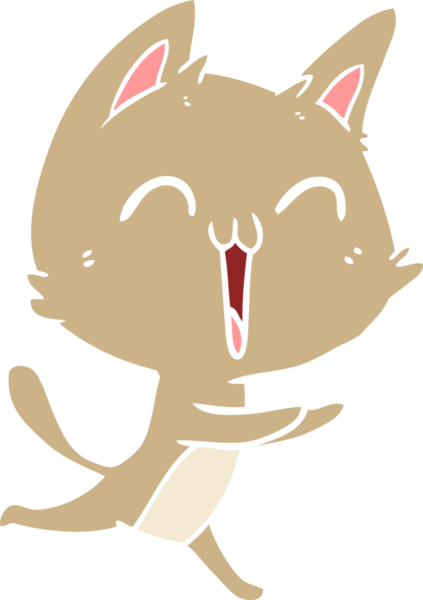 Mutlu düz renkli çizgi film kedisi miyavlıyor bir insan tarafından