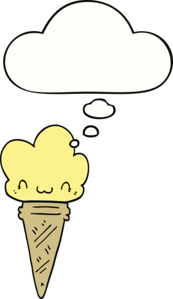 Bir insan tarafından çizilmiş düşünce baloncuklu karikatür dondurması.