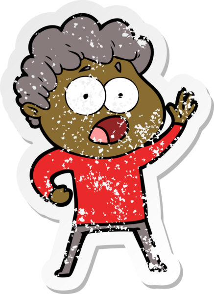 Bir insan tarafından çizilen şaşkınlık içinde soluk soluğa kalmış bir çizgi film karakterinin sıkıntılı çıkartması.