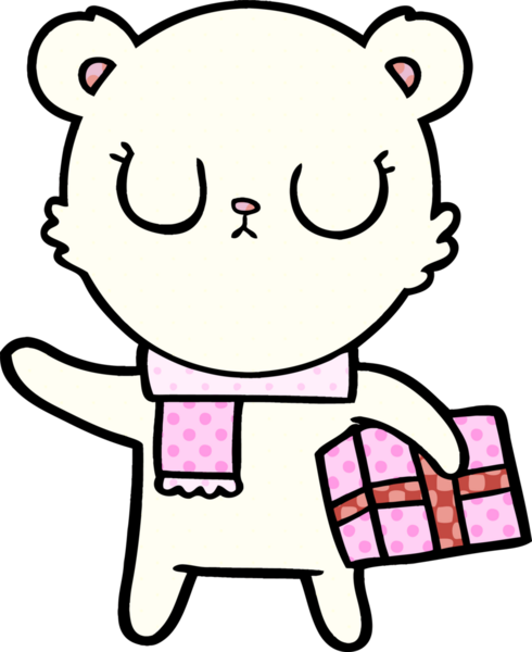 Bir insan tarafından çizilmiş bir Noel hediyesi olan barışçıl çizgi film kutup ayısı