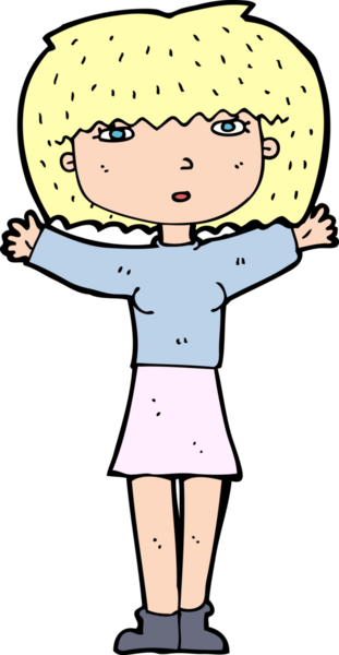 Çizgi filmdeki kadın, bir insan tarafından çizilmiş havada kollarını kaldırıyor.