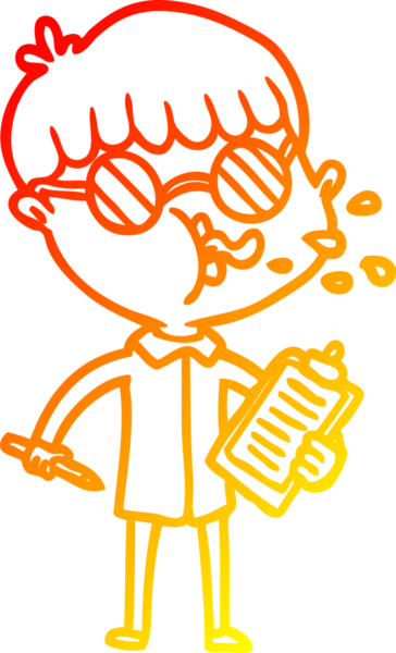 İnsan eliyle çizilmiş gözlüklü çizgi film karakteri çizimi.