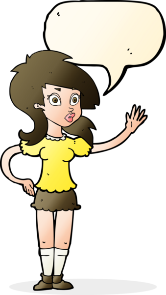 Bir insan tarafından çizilmiş konuşma balonuyla ilgi bekleyen güzel bir kadın.