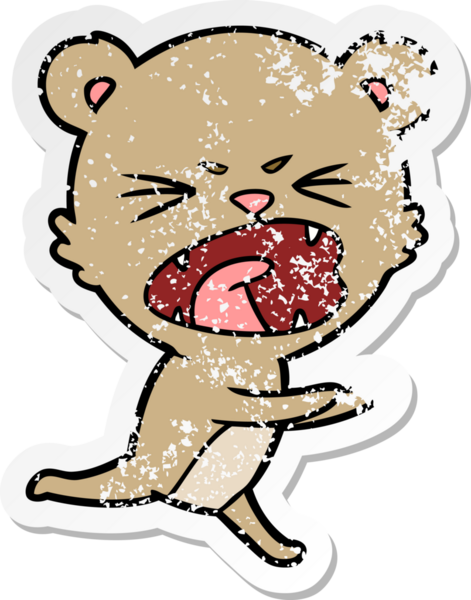 Kızgın bir çizgi film ayısının sıkıntılı çıkartması bir insan tarafından çizildi.