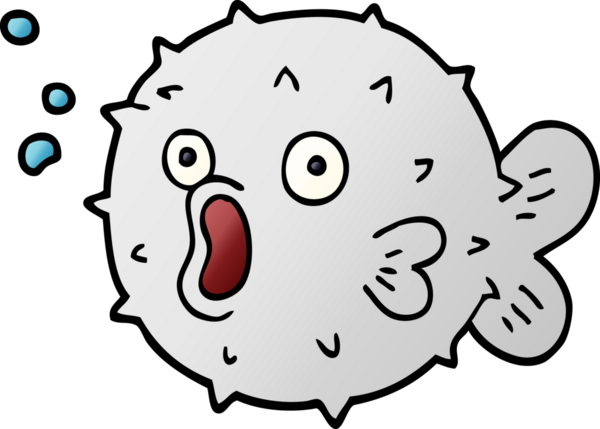 Bir insan tarafından çizilmiş karikatür üfleme balığı.