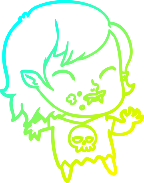 Bir insan tarafından çizilmiş yanağında kan olan vampir bir kızın çizdiği soğuk çizgi.