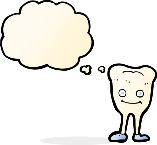 Bir insan tarafından çizilmiş düşünce baloncuklu mutlu diş çizgi filmi.