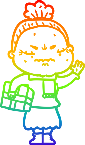 Gökkuşağı gradyan çizgi çizimi bir insan tarafından çizilmiş yaşlı bir kadın tarafından rahatsız edildi