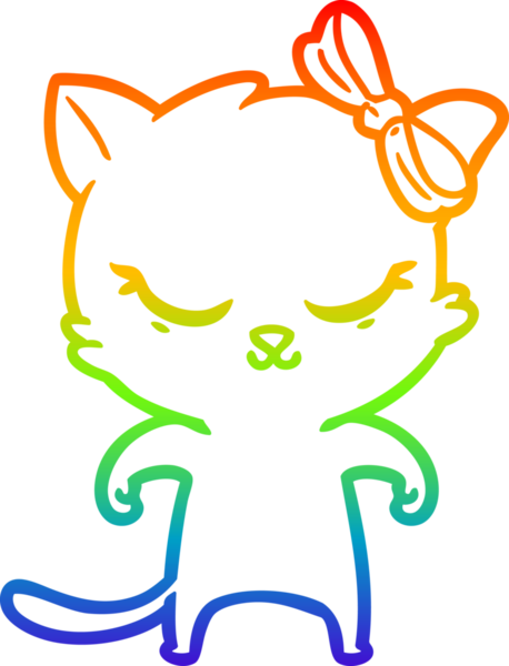 Gökkuşağı gradyan çizimi. Bir insan tarafından çizilmiş şirin bir çizgi film kedisi.