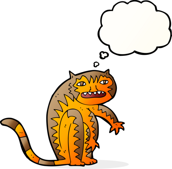 Bir insan tarafından çizilmiş düşünce baloncuklu kaplan.