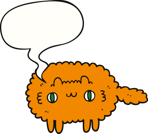 Bir insan tarafından çizilmiş konuşma balonu olan çizgi film kedisi.