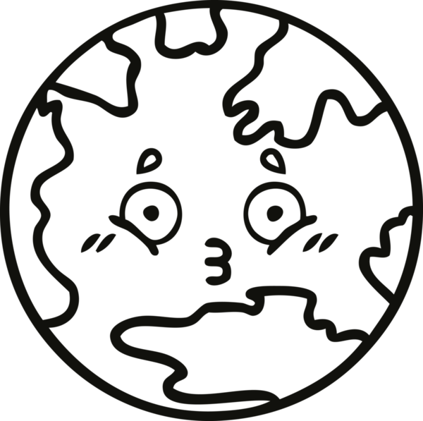 Bir insan tarafından çizilmiş bir gezegenin çizgi çizimi.
