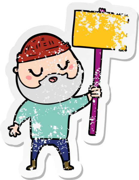 Bir insan tarafından çizilmiş sakallı bir çizgi film karakterinin sıkıntılı çıkartması.