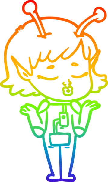 Gökkuşağı gradyan çizgisi bir insan tarafından çizilmiş uzaylı bir kızın çizimi