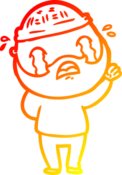 Bir insan tarafından çizilmiş ağlayan sakallı bir adamın sıcak çizgi çizimi.