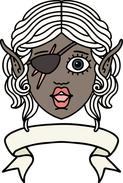 Retro Dövme Tarzı Elf düzenbaz karakter yüzü Bir insan tarafından çizilmiş pankartıyla