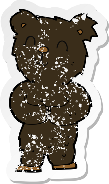 Bir insan tarafından çizilmiş mutlu, küçük, siyah bir ayının depresif çıkartması.