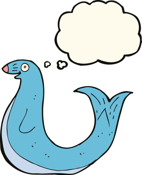 Bir insan tarafından çizilmiş düşünce baloncuklu mutlu fok.