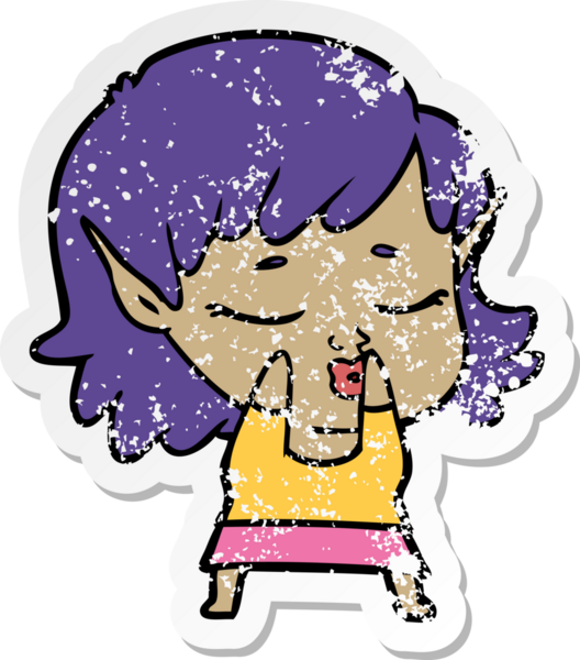 Bir insan tarafından çizilmiş güzel bir elf kızının sıkıntılı çıkartması.