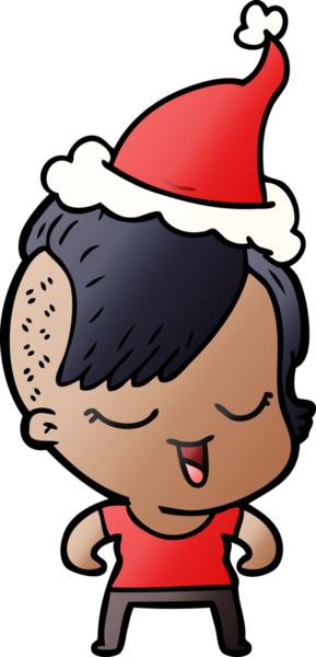 Bir insan tarafından çizilmiş Noel Baba şapkası takan bir kızın gradyan çizimi.