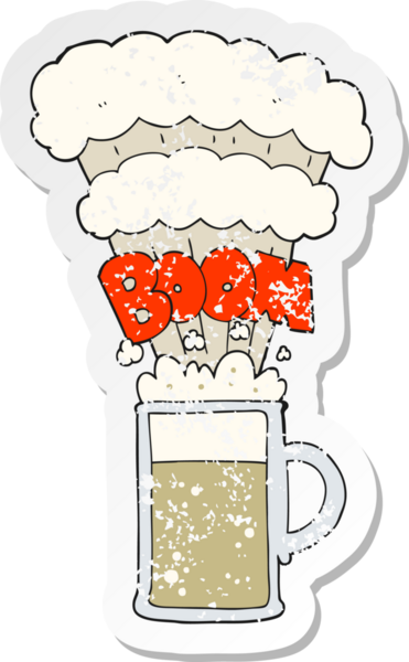 Bir insan tarafından çizilmiş patlamış bira karikatürünün gerilimli yapıştırması.