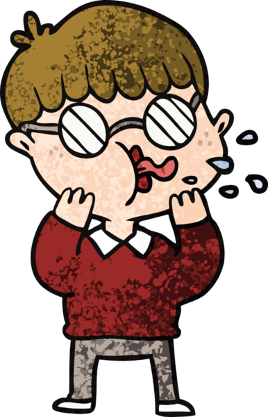 Bir insan tarafından çizilmiş gözlük takan çizgi film çocuğu.