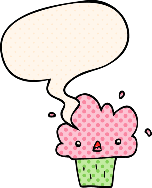 Bir insan tarafından çizilmiş çizgi roman tarzında konuşma balonlu kek.