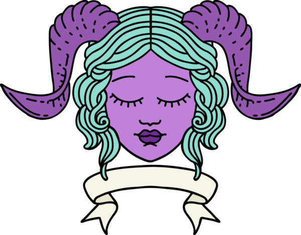 Retro Dövme Biçimi karakter yüzünü bir insan tarafından çizilmiş parşömen pankartıyla düzenliyor