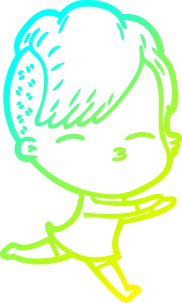 Bir insan tarafından çizilen, gözlerini kısarak bakan bir çizgi film karakteri çizimi.