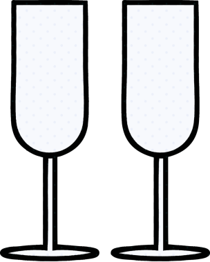 Bir insan tarafından çizilmiş şampanya kadehlerinin çizgi romanı.